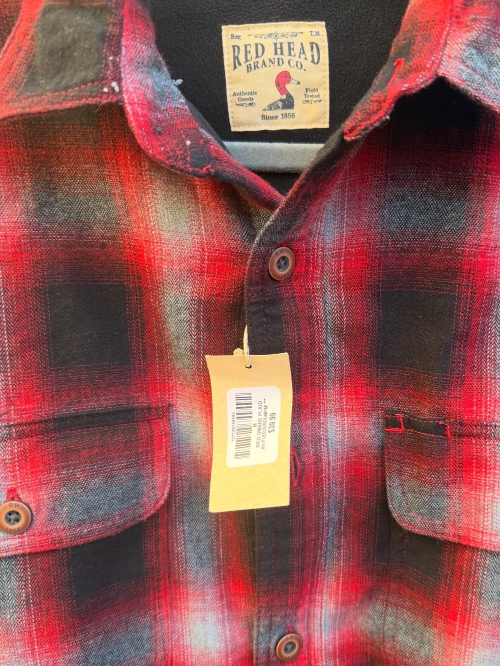 NWT RedHead Brand Red & Black Plaid Heavy Flannel Shirt size M - Picture 3 of 5